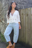 Crochet end embroidered blouse