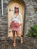 Rust embroidered skort