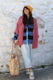 Glitter knit trim stripe cardigan
