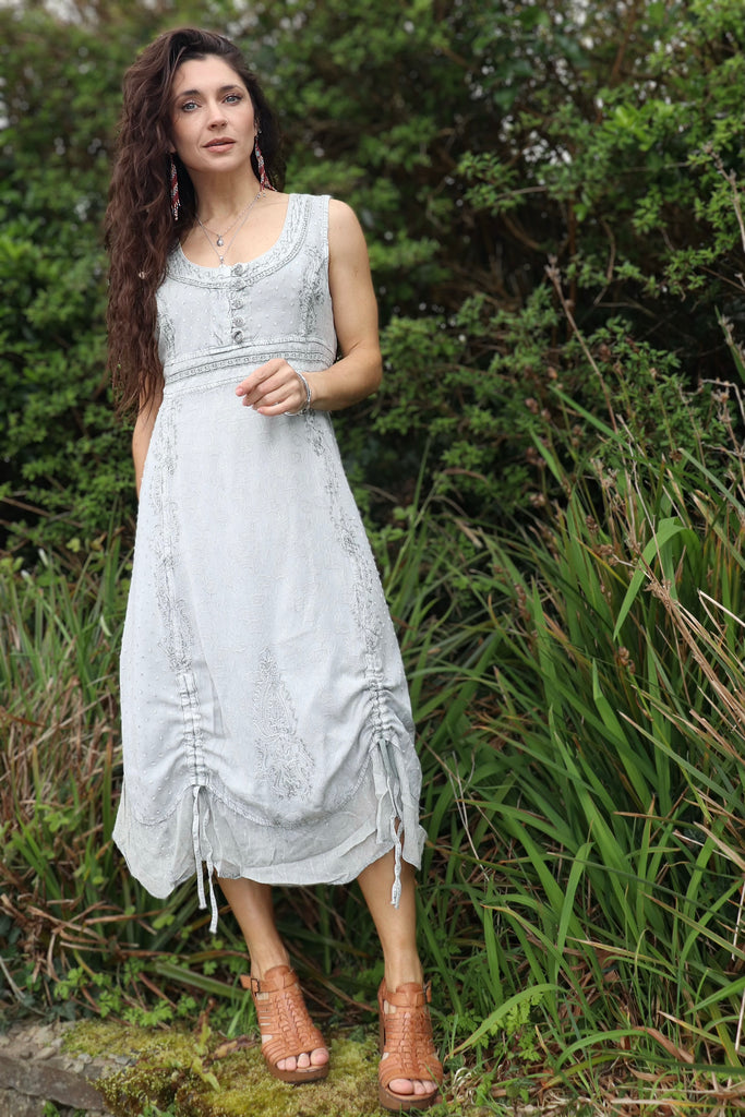 Acid washed embroidered dress