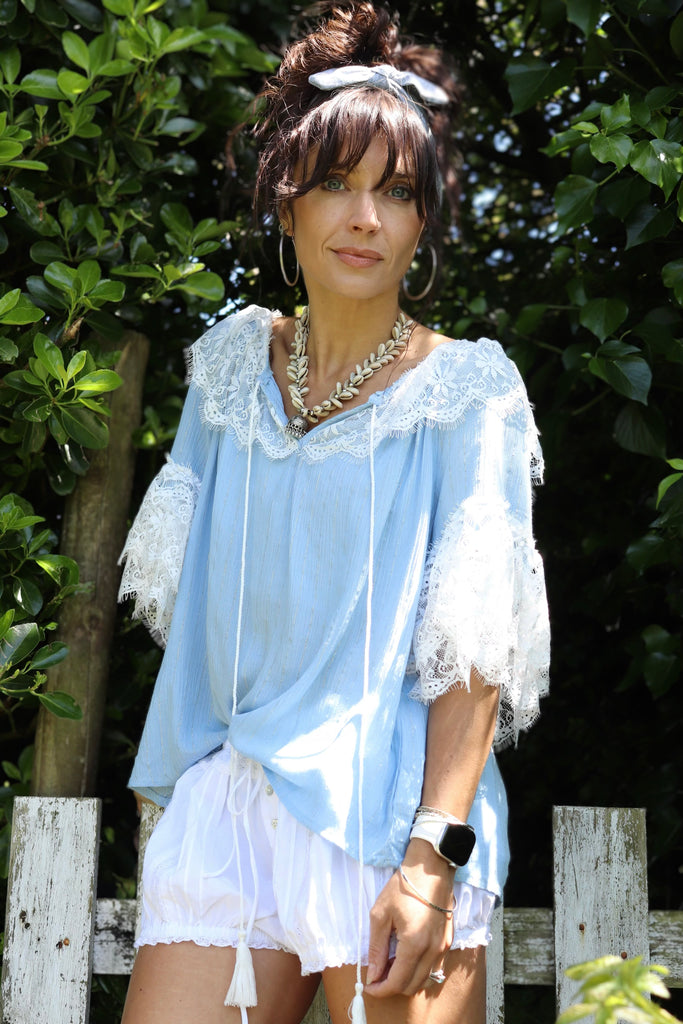 Floral lace trim blouse