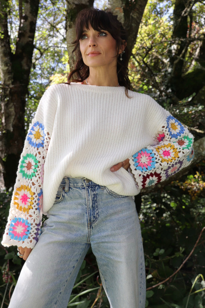 Colourful crochet sleeve jumper