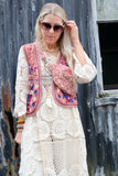 Acid washed embroidered waistcoat