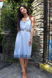 Lace trim racer back slip dress (Dusty blue)