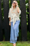 Beige open knit wrap cardigan