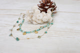 Aqua beaded layered necklace (Gold)