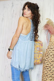 Racerback lace trim cami (washed blue)