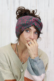 Chevron knit bow headband (Teal and fuschia)