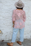 Pink mesh crochet top