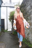 Silky Asymmetrical lace dress (Rust)