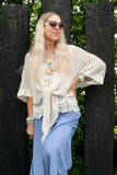 Beige open knit wrap cardigan