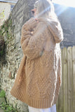 cable knit hooded cardigan