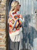 Colourful patchwork and stripe cardigan