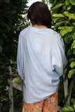 Floral embroidered peasant blouse (Light blue)