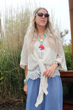 Beige open knit wrap cardigan