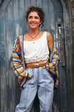 Scalloped stripe crochet cardigan