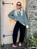 Blue stripe yellow trim knit jumper