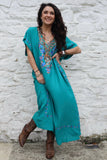 Floral embroidered turquoise dress