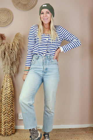 Stripe top with button detail