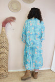 Long turquoise floral kimono