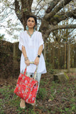 Floral cotton quilted bag (Red)