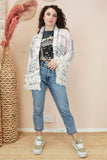 Tapestry kimono with fringed sleeves