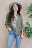 Sage green embroidered blouse