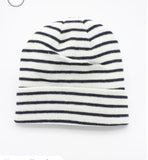 White and black striped beanie