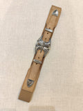 Etched double buckle stretch belt (Tan)